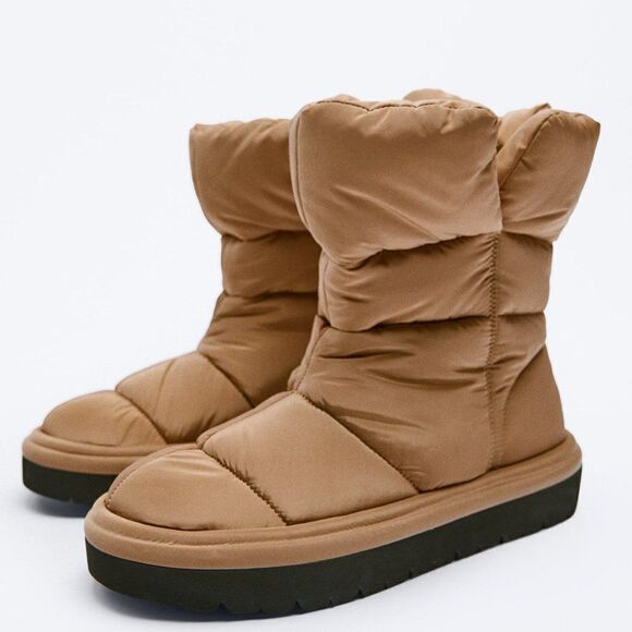 ZARA QUILTED LOW HEEL ANKLE BOOTS NEW - Picture 1 of 6